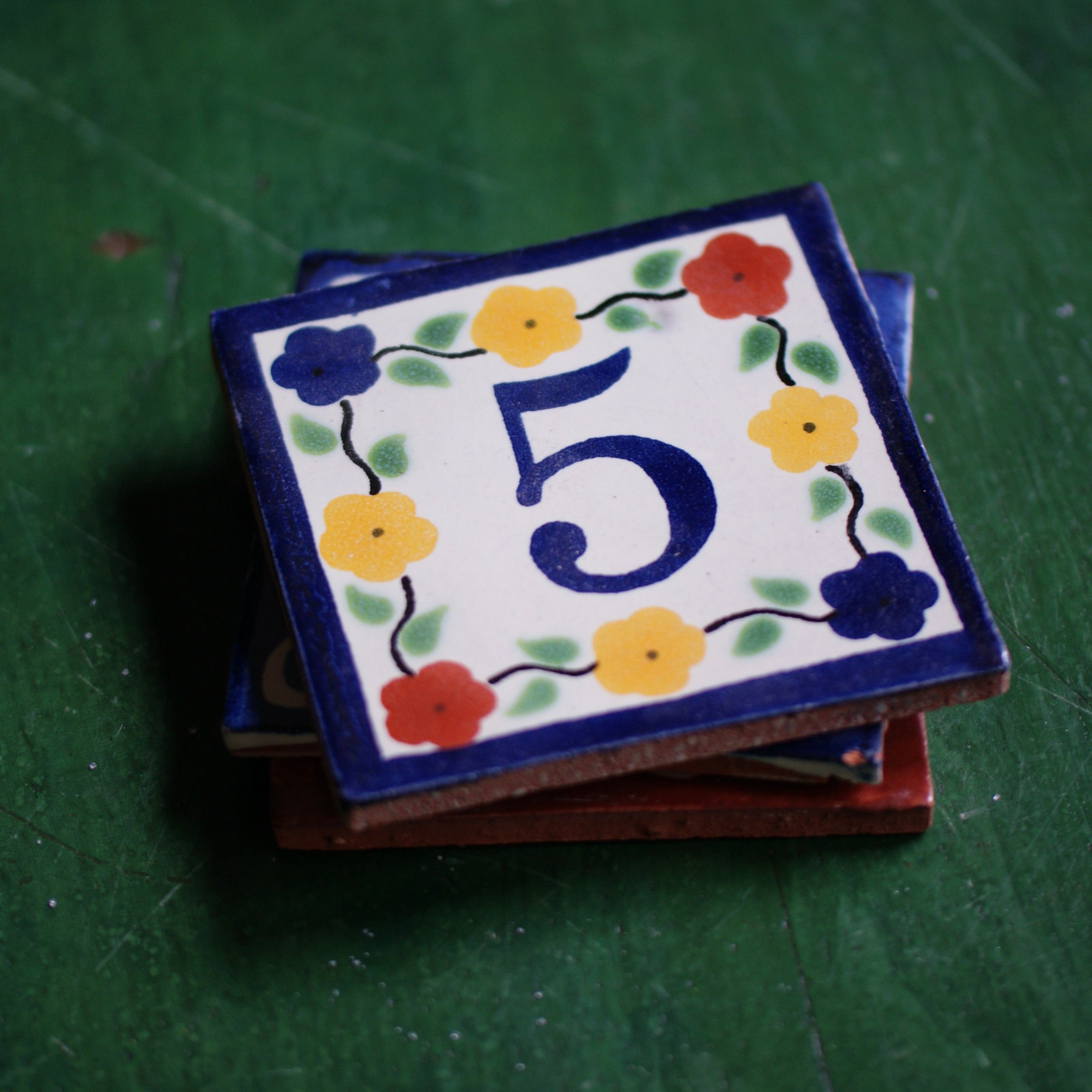 Tile Numbers  Zinnia Folk Arts Flower 5  