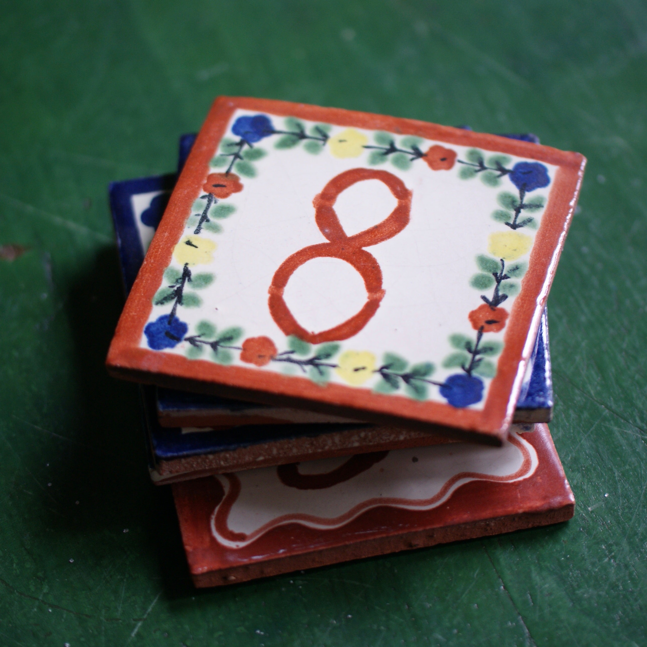 Tile Numbers  Zinnia Folk Arts Flower 8  