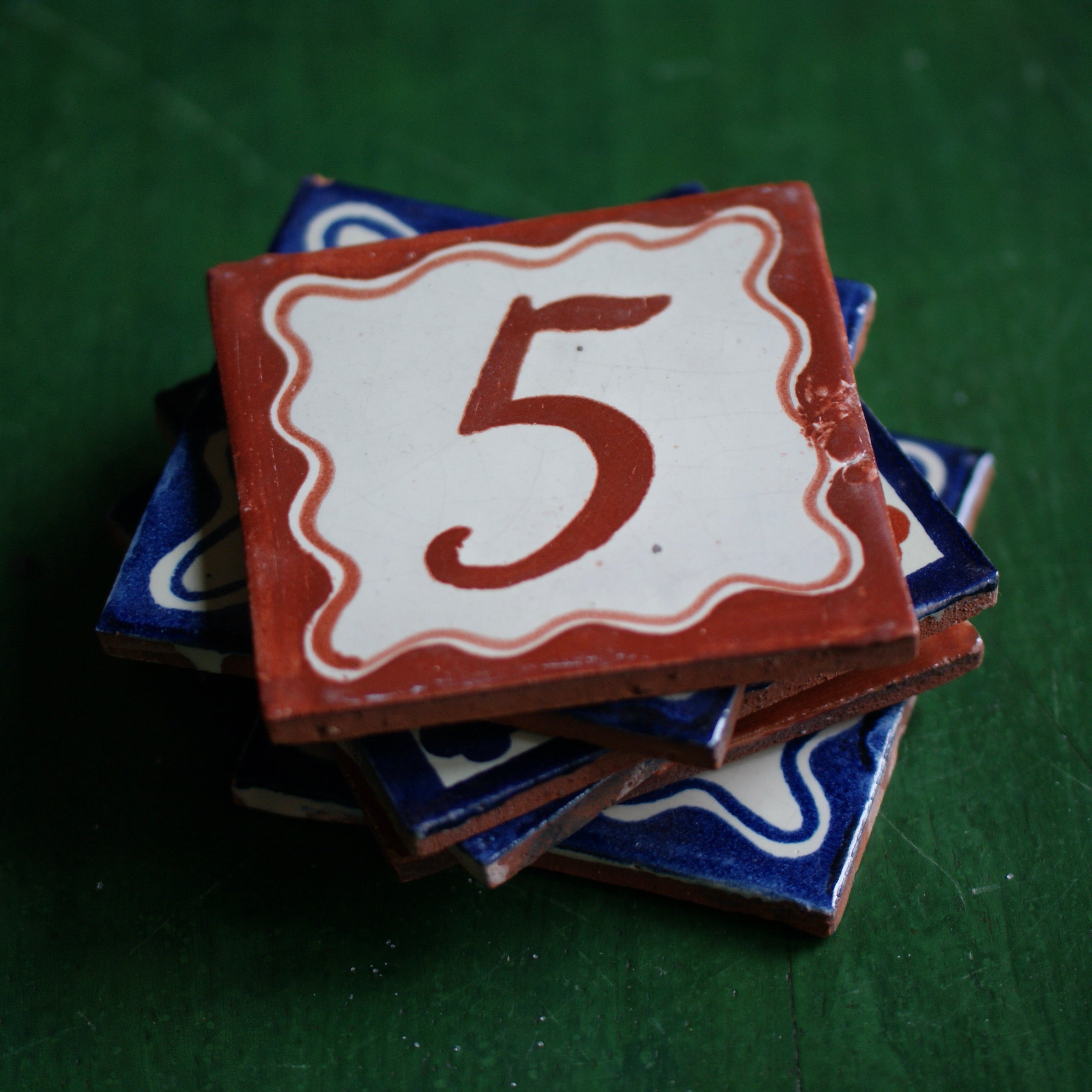 Tile Numbers  Zinnia Folk Arts Terracotta 5  