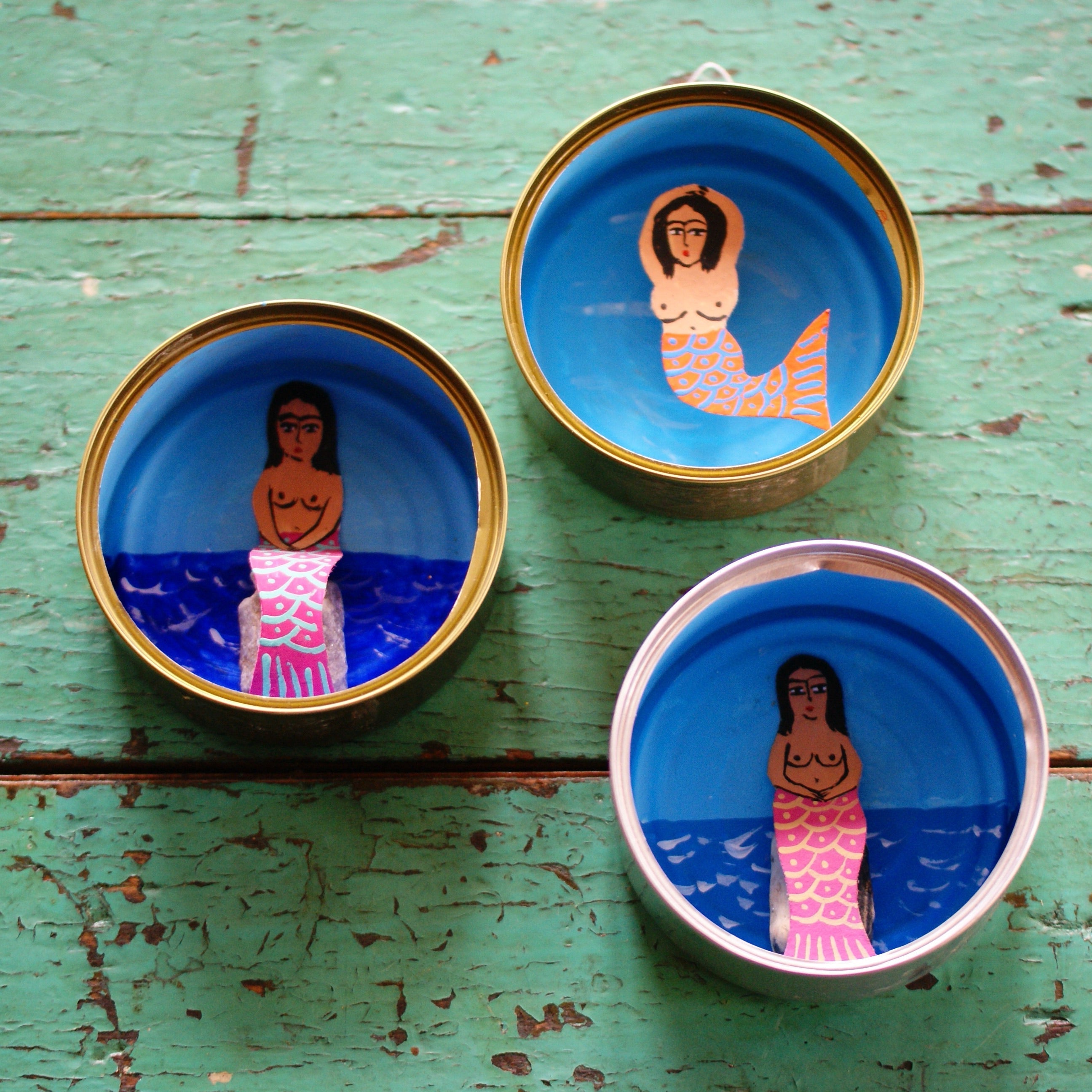 Tin Can Decorated Nicho Boxes Whimsical Zinnia Folk Arts   