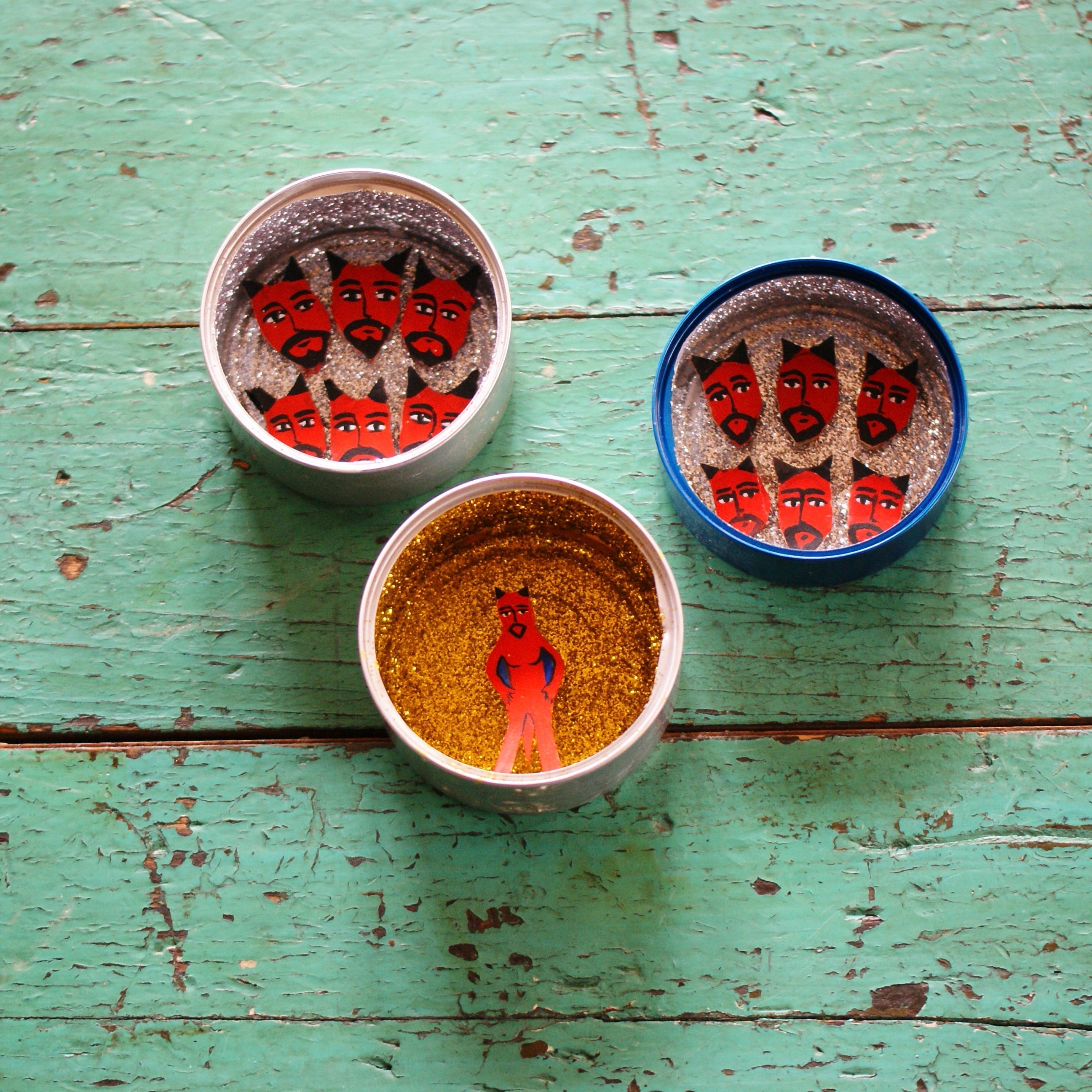 Tin Can Decorated Nicho Boxes Whimsical Zinnia Folk Arts   