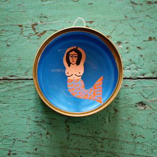 Tin Can Decorated Nicho Boxes Whimsical Zinnia Folk Arts Swimming Mermaid  