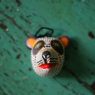 Tiny Carved and Painted Animal Masks, Xuana Family Whimsical Zinnia Folk Arts White Panda  