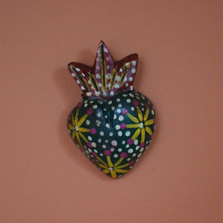 Tiny Painted Wooden Sacred Hearts religious Zinnia Folk Arts   