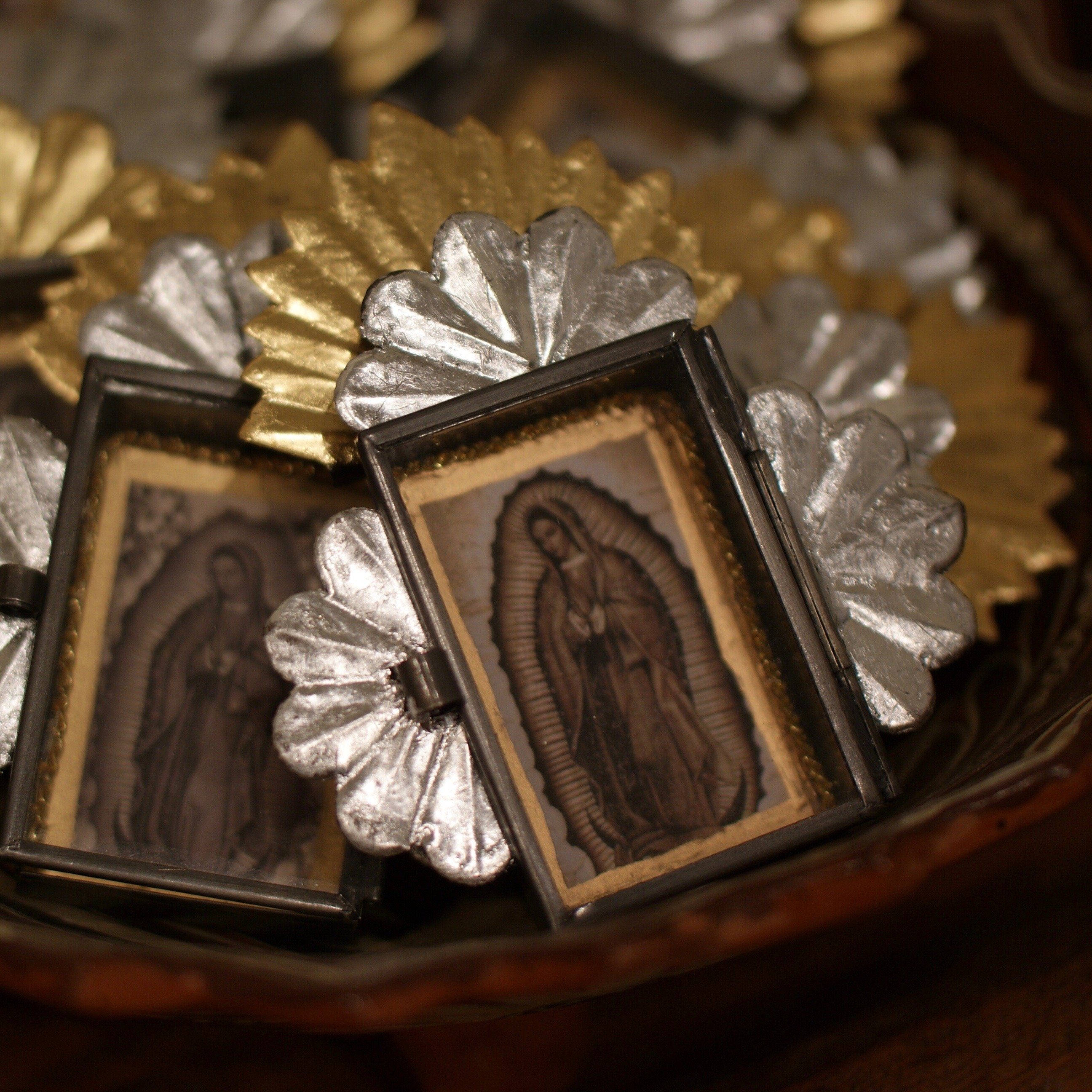 Tiny Virgen de Guadalupe Tin Nicho Boxes religious Zinnia Folk Arts   