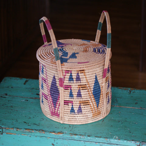 Toluca Coil Basket with Handles & a Lid Home Decor Zinnia Folk Arts Multi-color  