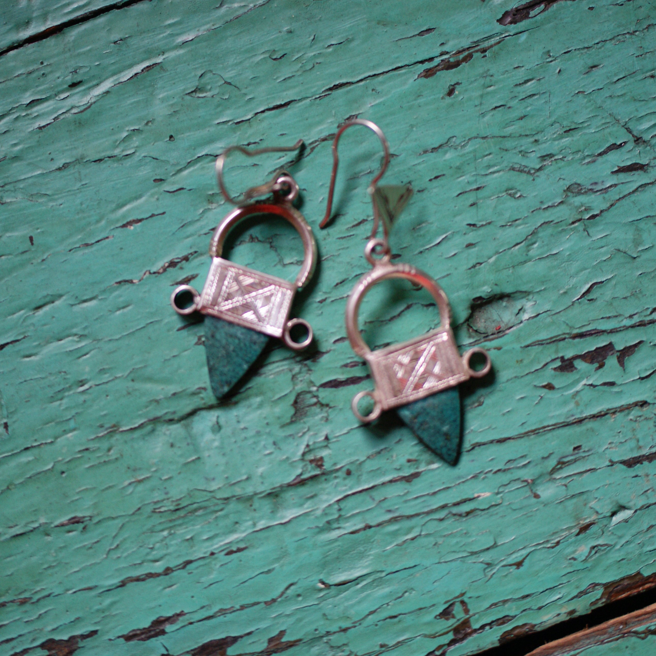 Tuareg Sterling Silver Earring with Turquoise earrings Zinnia Folk Arts   