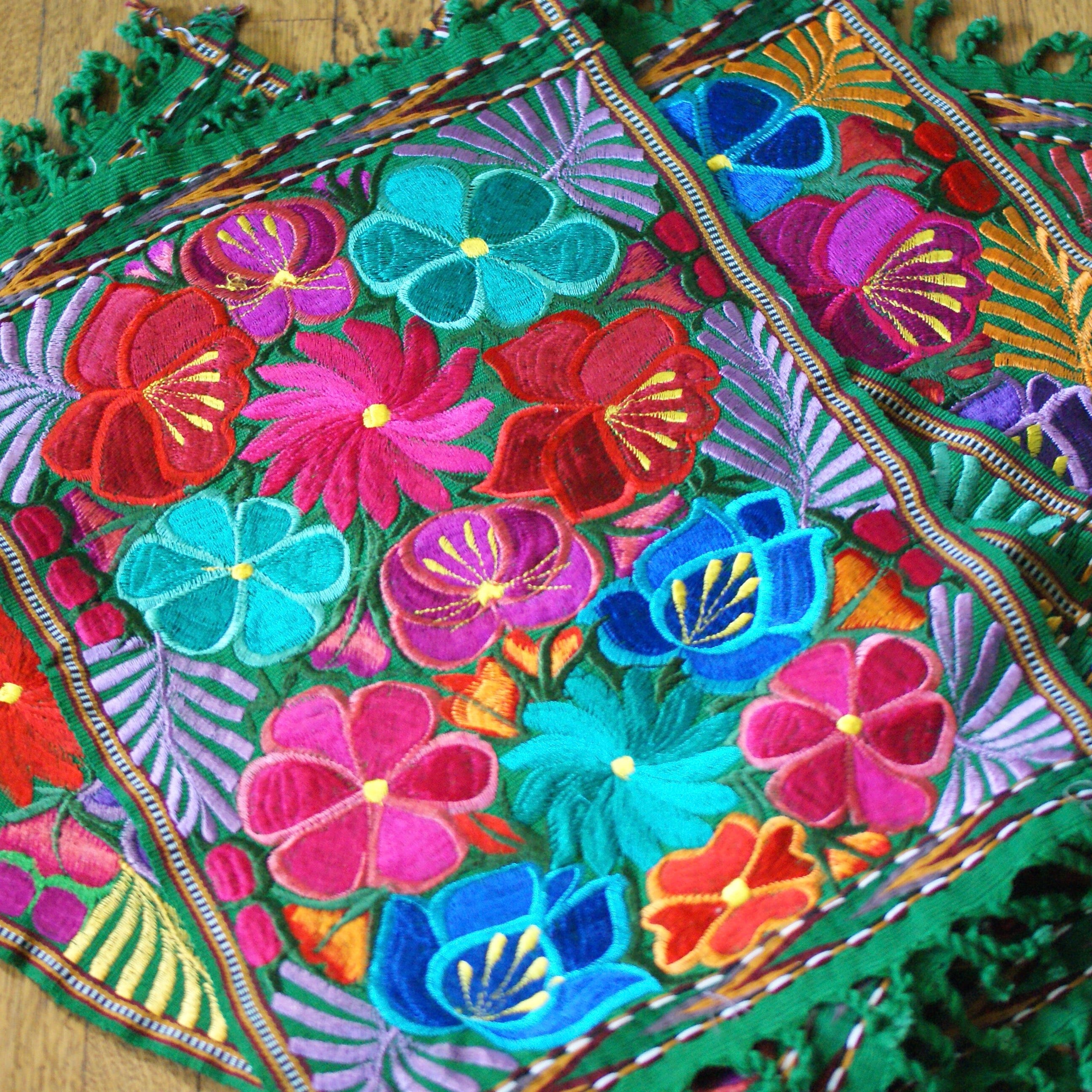 Vibrant Machine Embroidered Mexican Placemats Zinnia Folk Arts
