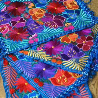 Vibrant Mexican Machine-Embroidered Placemats Textile Zinnia Folk Arts Medium Blue  