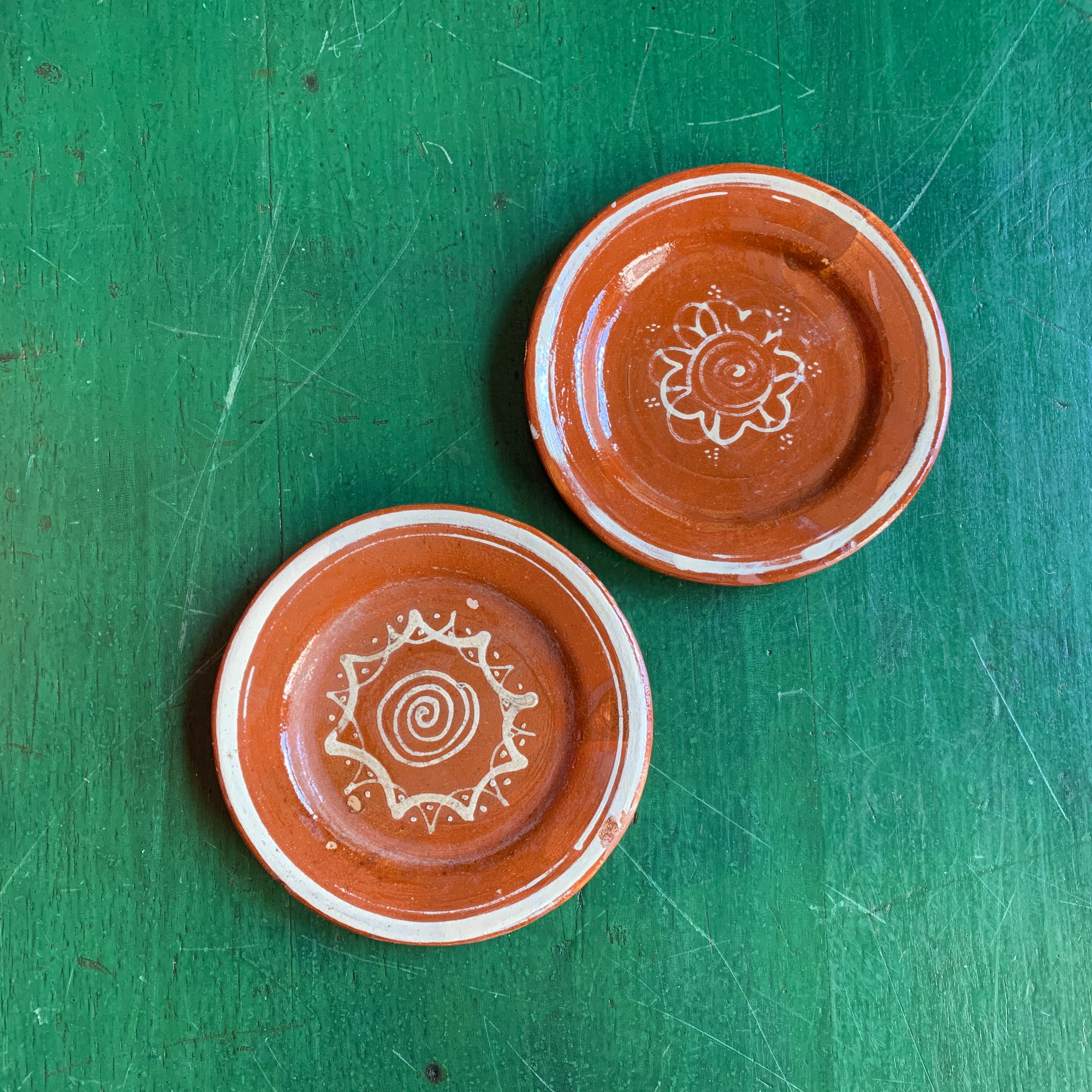 Vintage Tlaquepaque Small Plates on Redware  Zinnia Folk Arts   