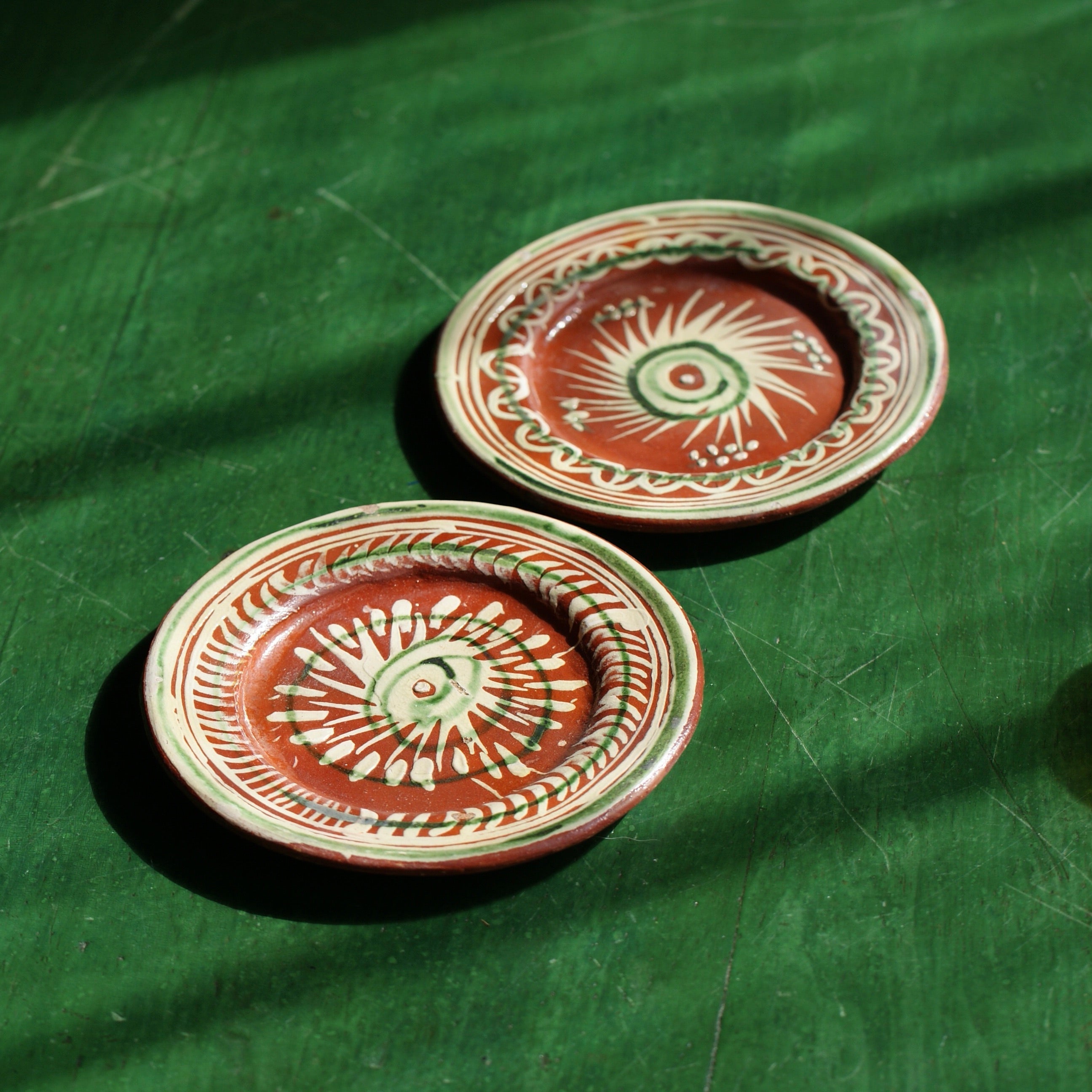 Vintage Tlaquepaque Small Plates on Redware  Zinnia Folk Arts   