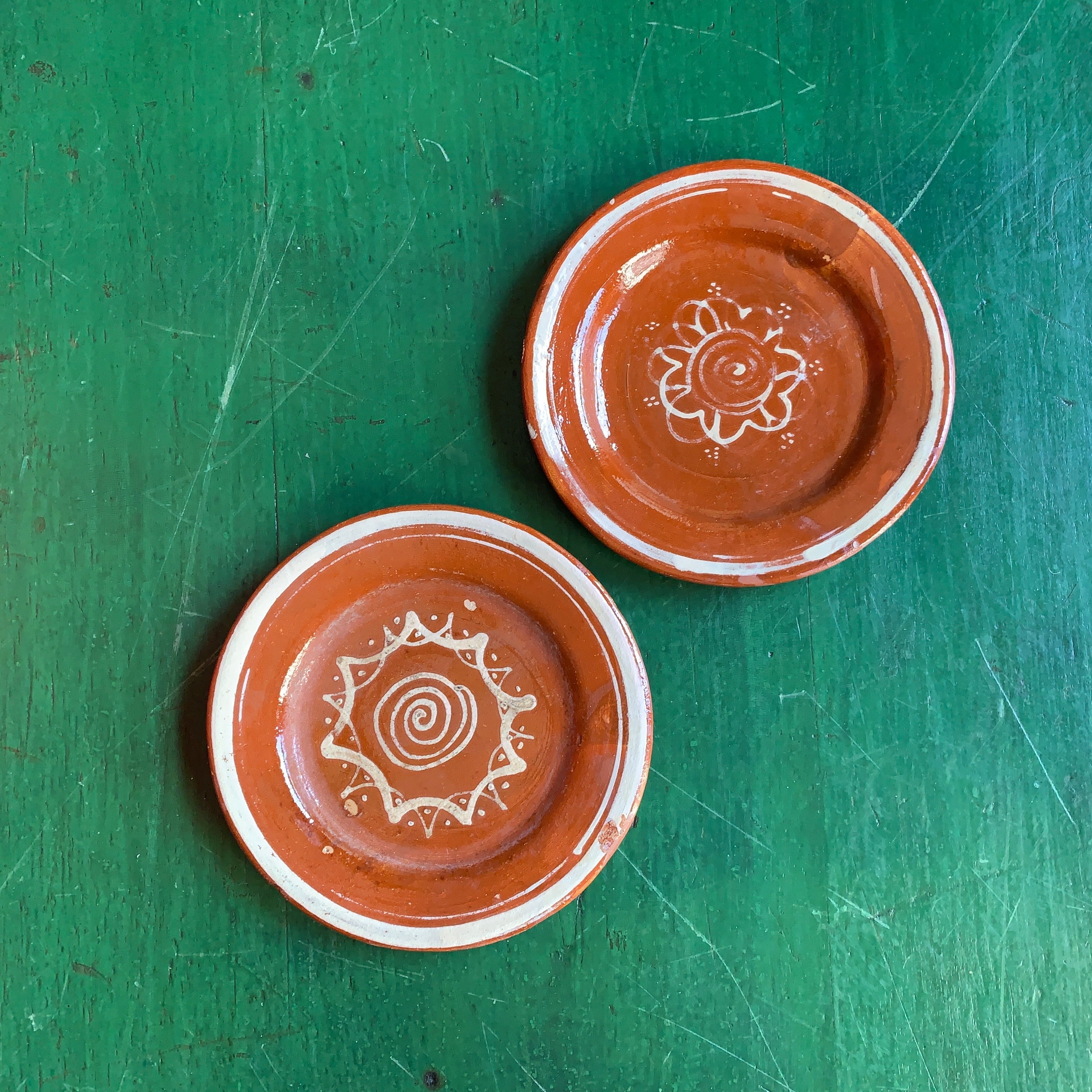 Vintage Tlaquepaque Small Plates on Redware  Zinnia Folk Arts   