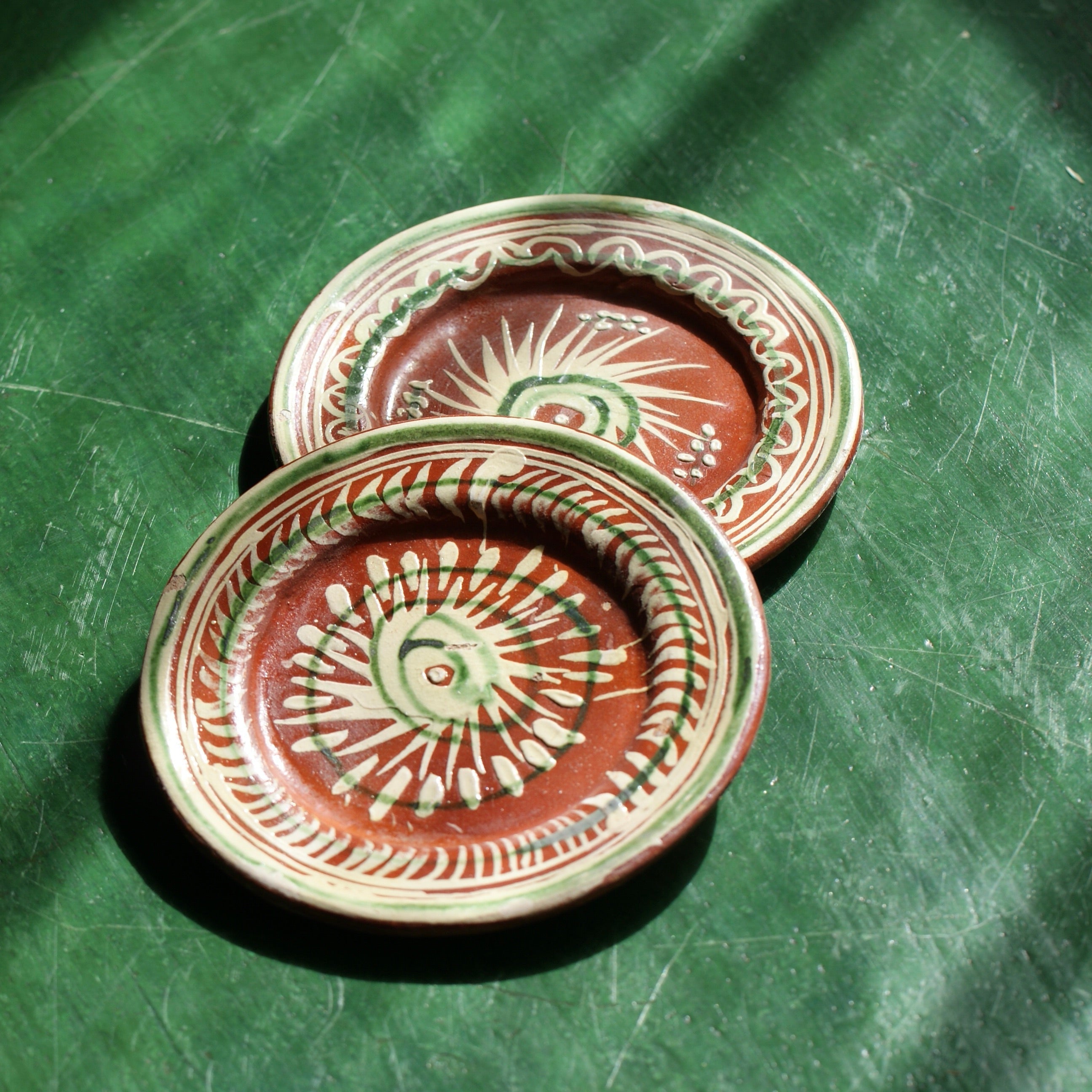 Vintage Tlaquepaque Small Plates on Redware  Zinnia Folk Arts   