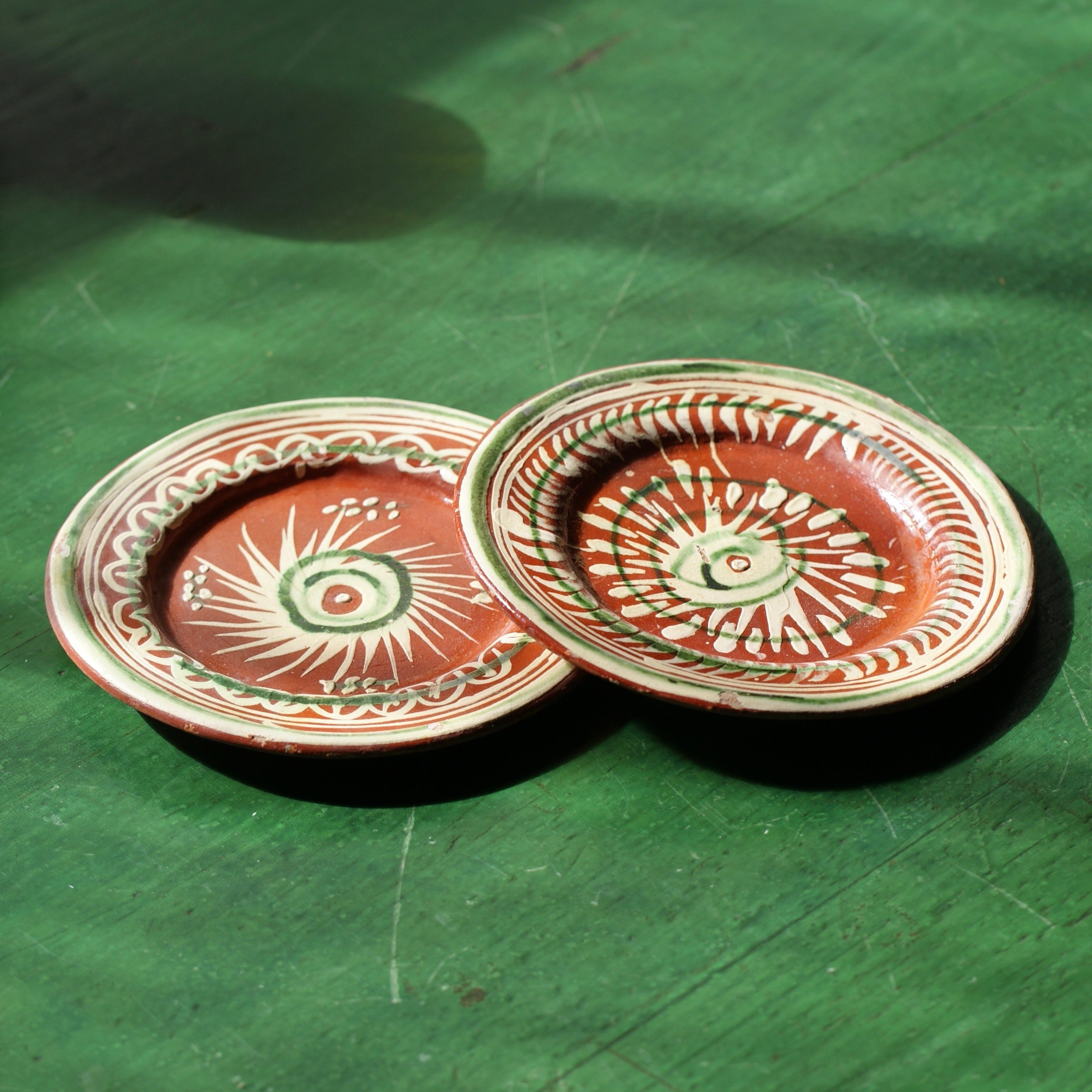 Vintage Tlaquepaque Small Plates on Redware  Zinnia Folk Arts   