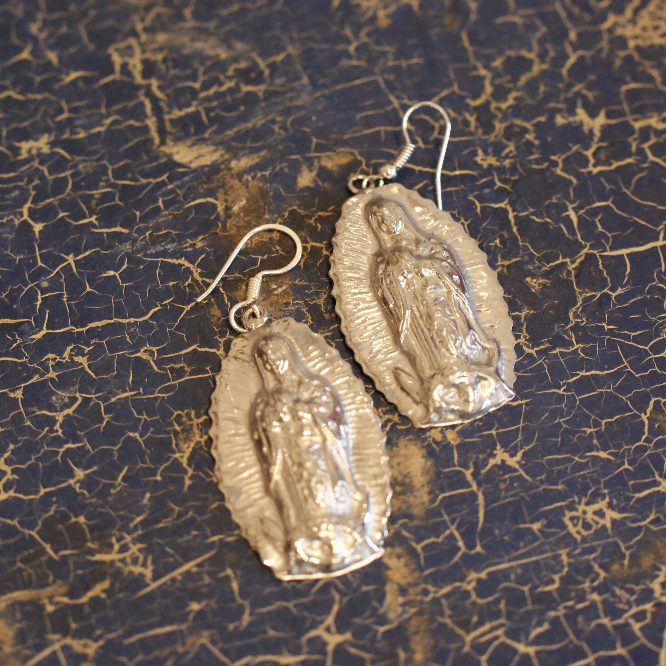 Virgen de Guadalupe Nickel Silver Earrings Jewelry Zinnia Folk Arts   