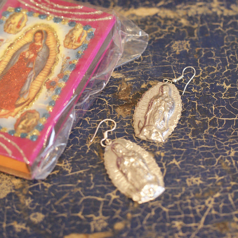 Virgen de Guadalupe Nickel Silver Earrings Jewelry Zinnia Folk Arts   