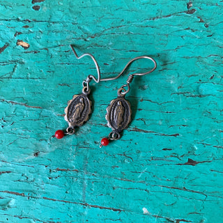 Virgen de Guadalupe with Bead, Silver Earrings Jewelry Zinnia Folk Arts   