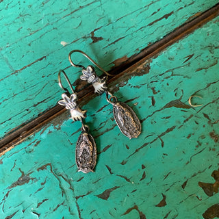 Virgen de Guadalupe with Fist, Silver Earrings Jewelry Zinnia Folk Arts   