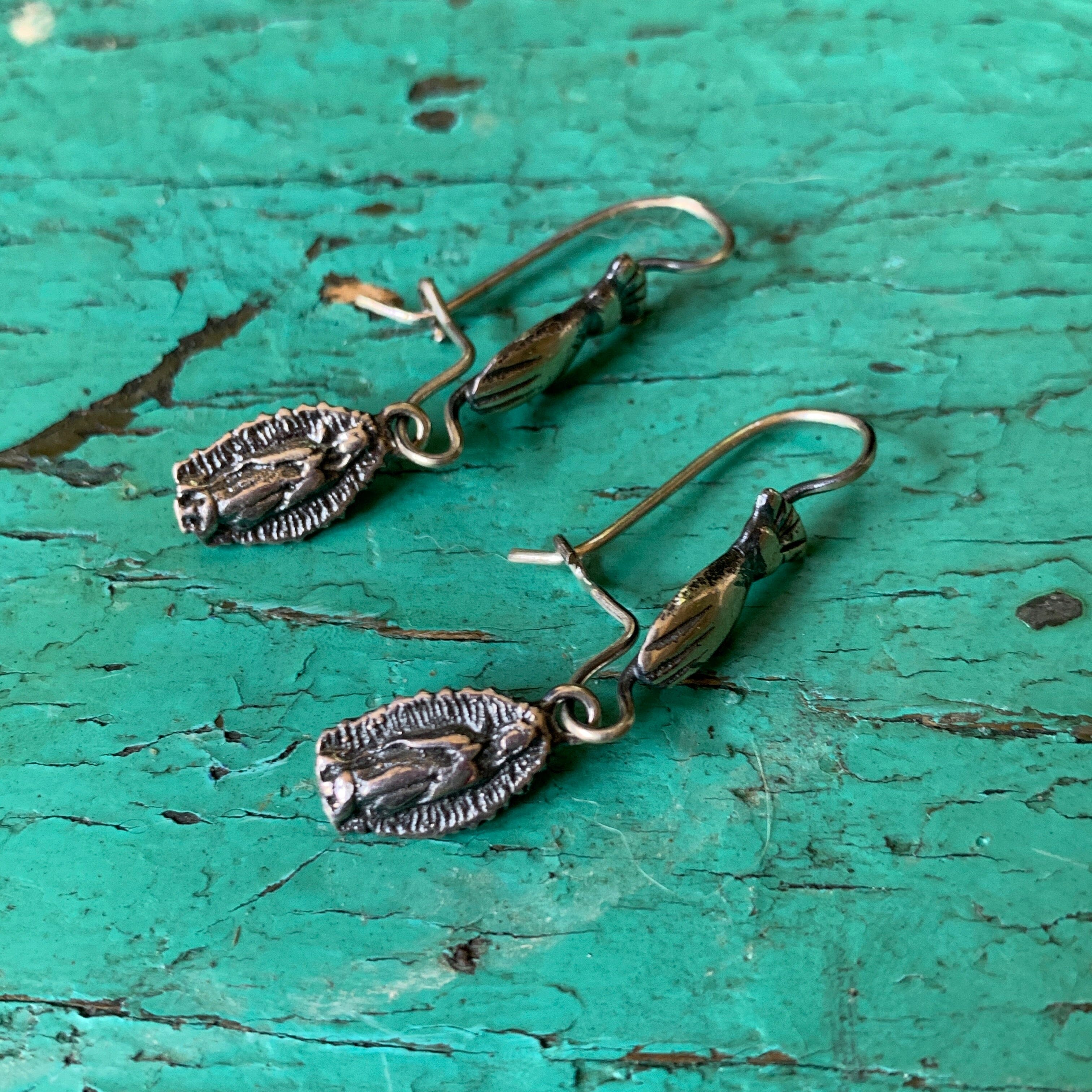Virgen de Guadalupe with Fist, Silver Earrings Jewelry Zinnia Folk Arts   