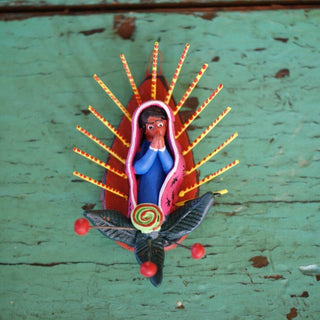 Virgin of Guadalupe Ocumicho Wall Hanging Guadalupe Zinnia Folk Arts Blue Dress  