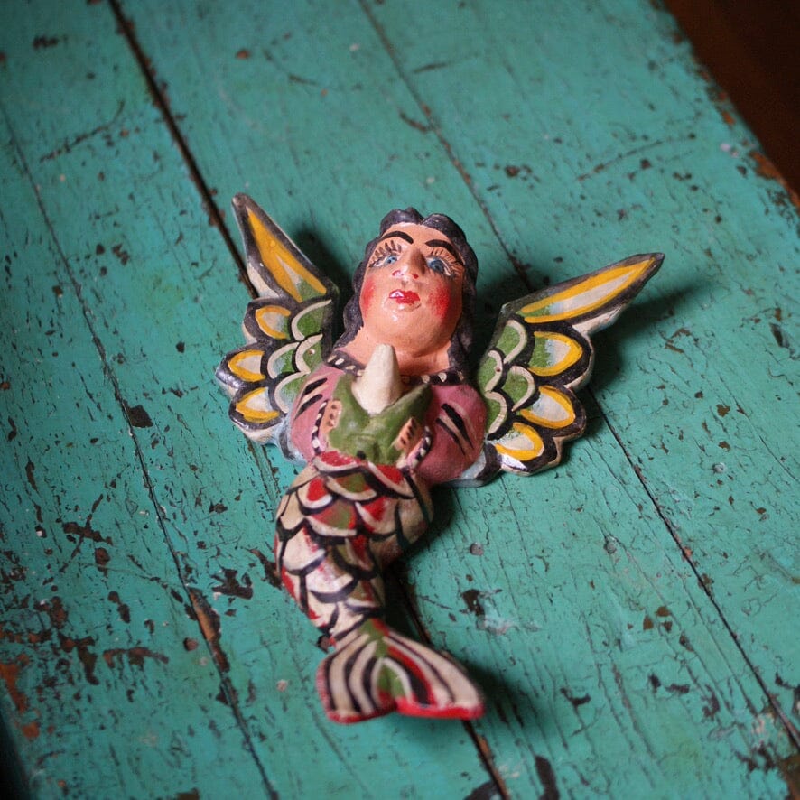 Winged Hanging Mermaids  Zinnia Folk Arts Green & Yellow Wings  