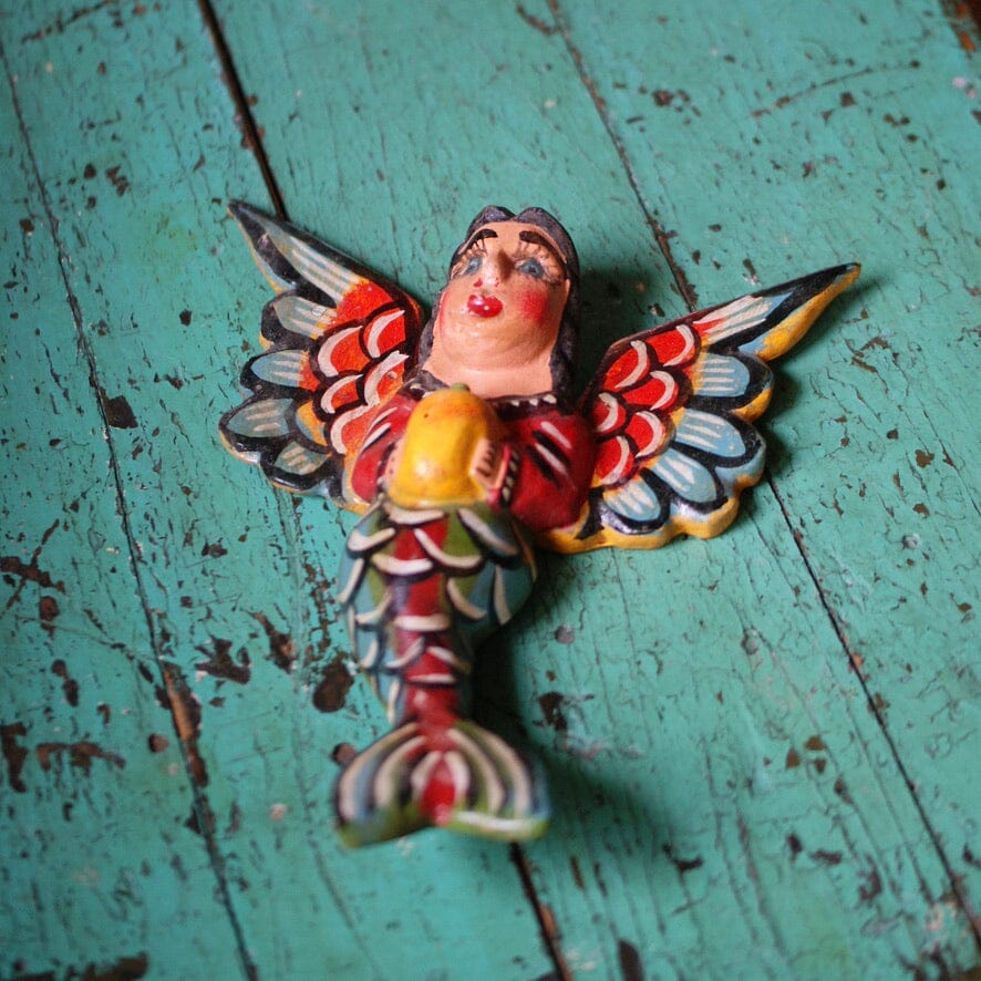 Winged Hanging Mermaids  Zinnia Folk Arts Red & Blue Wings  