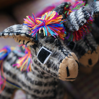Wool Horses/Burros from Chiapas Whimsical Zinnia Folk Arts Striped Brown and Gray  
