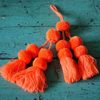 Wool Pompoms, Sets of Pom Poms with Tassel Textile Zinnia Folk Arts Bright Orange  