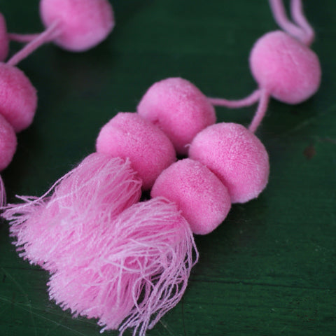 Wool Pompoms, Sets of Pom Poms with Tassel Textile Zinnia Folk Arts Bubblegum  