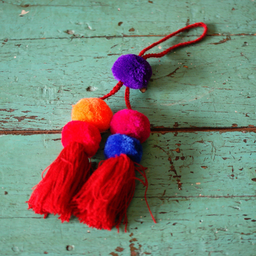 Wool Pompoms, Sets of Pom Poms with Tassel Textile Zinnia Folk Arts Multi 2  