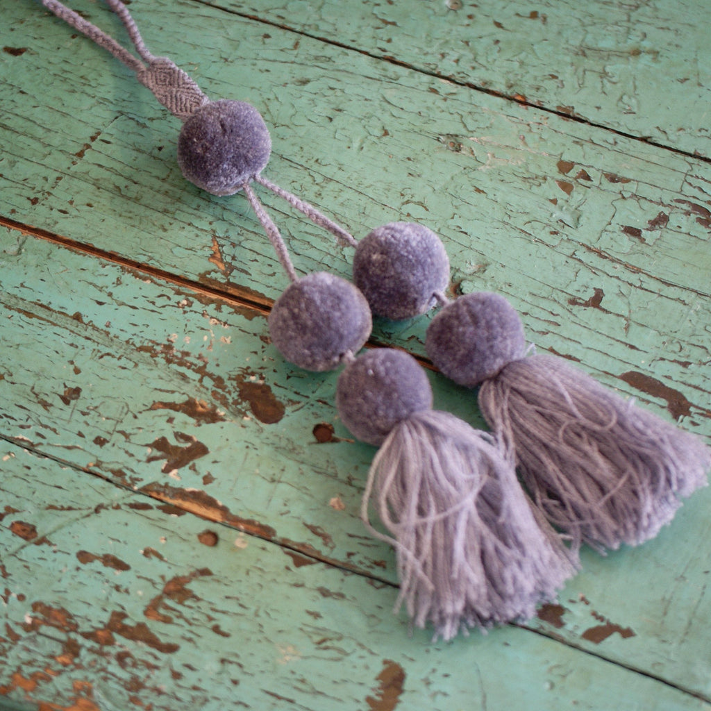 Wool Pompoms, Sets of Pom Poms with Tassel Textile Zinnia Folk Arts Soft Gray  