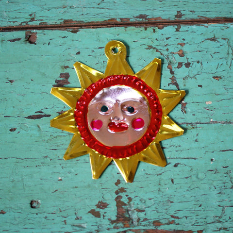 Yellow & Red Sun Painted Tin Ornaments Christmas Zinnia Folk Arts   