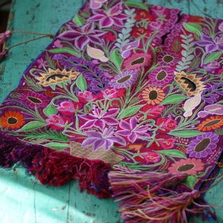 Zinacantán Purple Embroidered Rebozo Shawls--Child Size textiles Zinnia Folk Arts Purple #1-(19x15.5")  