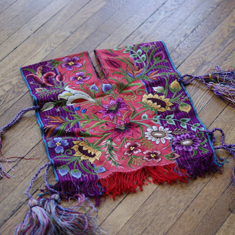 Zinacantán Purple Embroidered Rebozo Shawls--Child Size textiles Zinnia Folk Arts Purple and Red- (17x 12")  