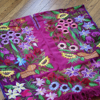 Zinacantán Purple Embroidered Rebozo Shawls textiles Zinnia Folk Arts Purple #1-(28"long by 25" wide)  